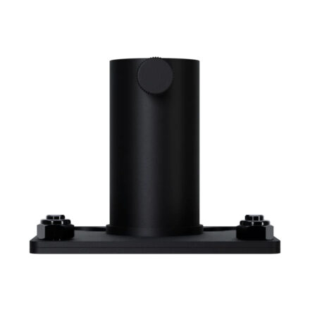 Bose AMUPOLEAT external pole adapter in black, showing the cylindrical pole mount and threaded base plate for AMU loudspeakers.